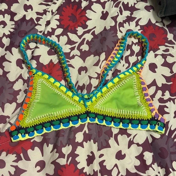 Thrifted Colorful Crochet Bikini Top - Picture 1 of 2